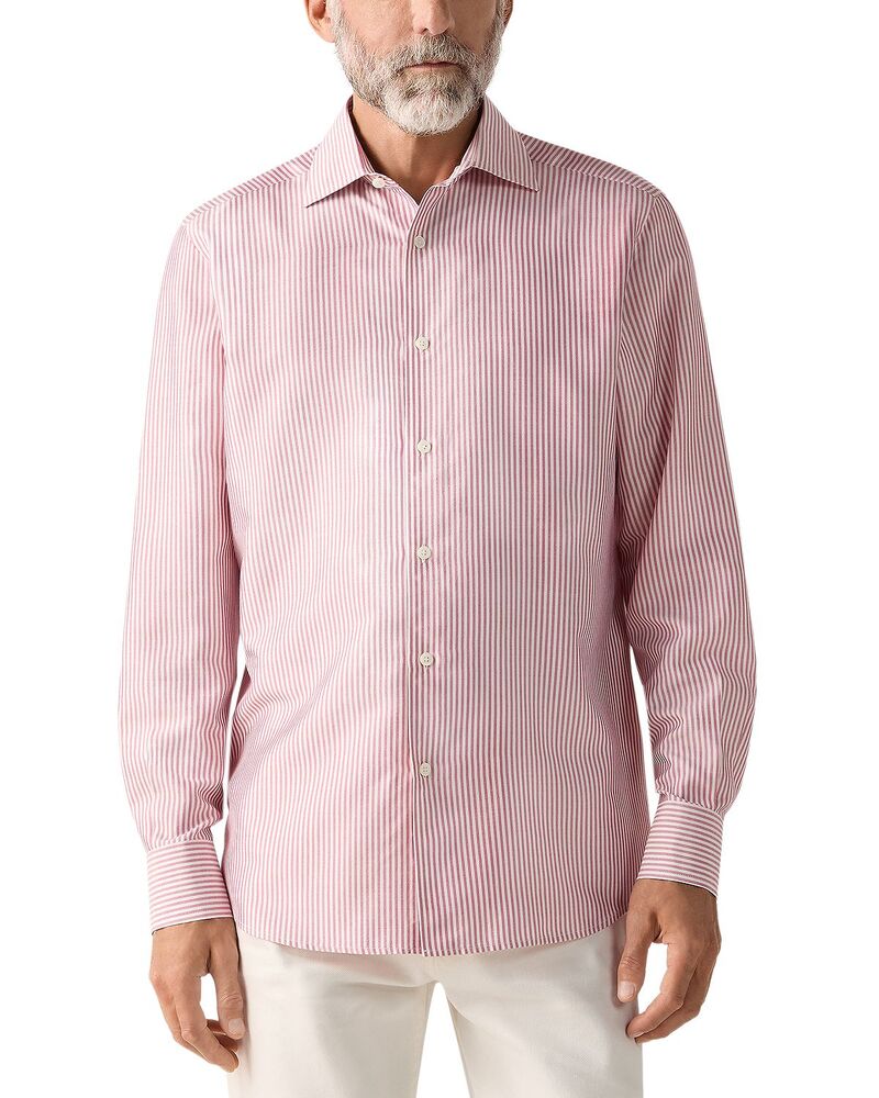 ゼニア メンズ トップス プルオーバー 地絹 ZEGNA Silk Dresshirt Dark Pink/White 白いこと