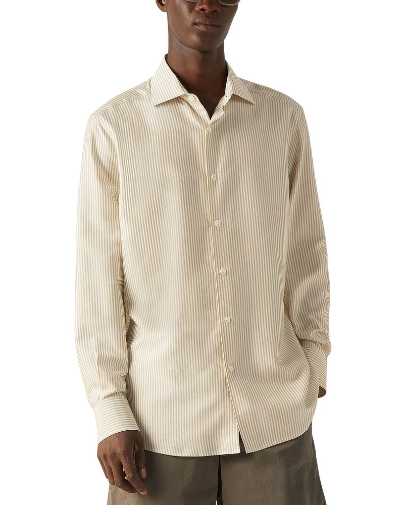 ゼニア メンズ トップス プルオーバー 地絹 ZEGNA Silk Dresshirt Lightaupe/White 白いこと
