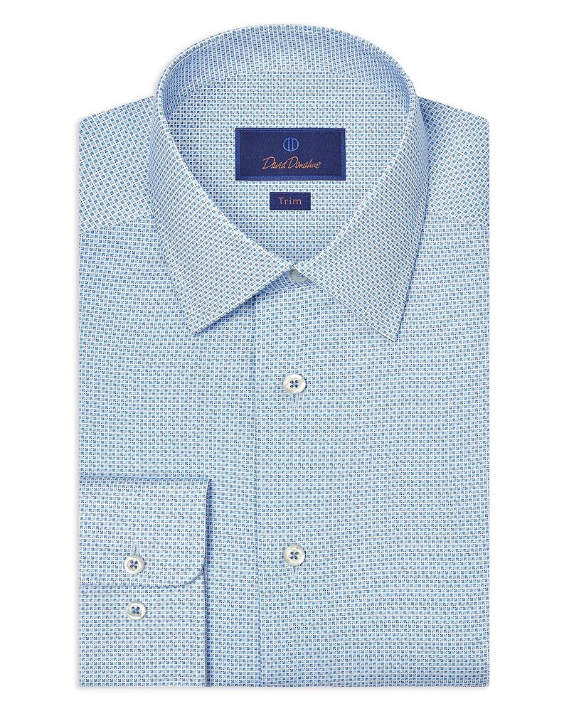 デイビッドドナヒュー メンズ トップス シャツ プリント Davidonahue Trim Fit Stretch Geometric Print Dresshirt Sky｜ReVida 店