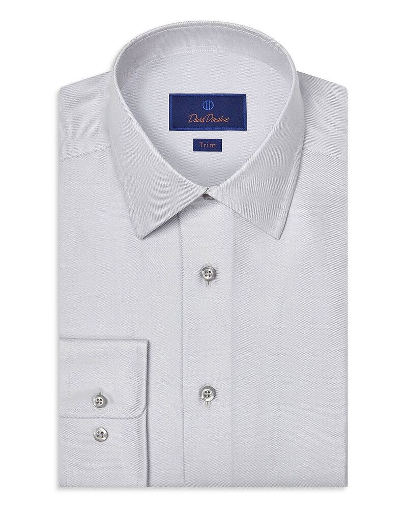 デイビッドドナヒュー メンズ トップス シャツ シルク Davidonahue Trim Fit Silk Blendot Dresshirt Pearl パール