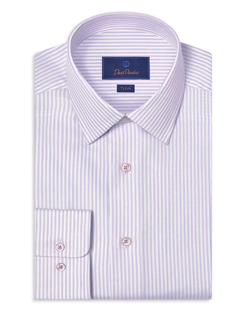 デイビッドドナヒュー メンズ トップス シャツ シルク Davidonahue Trim Fit Silk Blend Herringbone Stripe Dresshirt White/ Lilac ホワイト