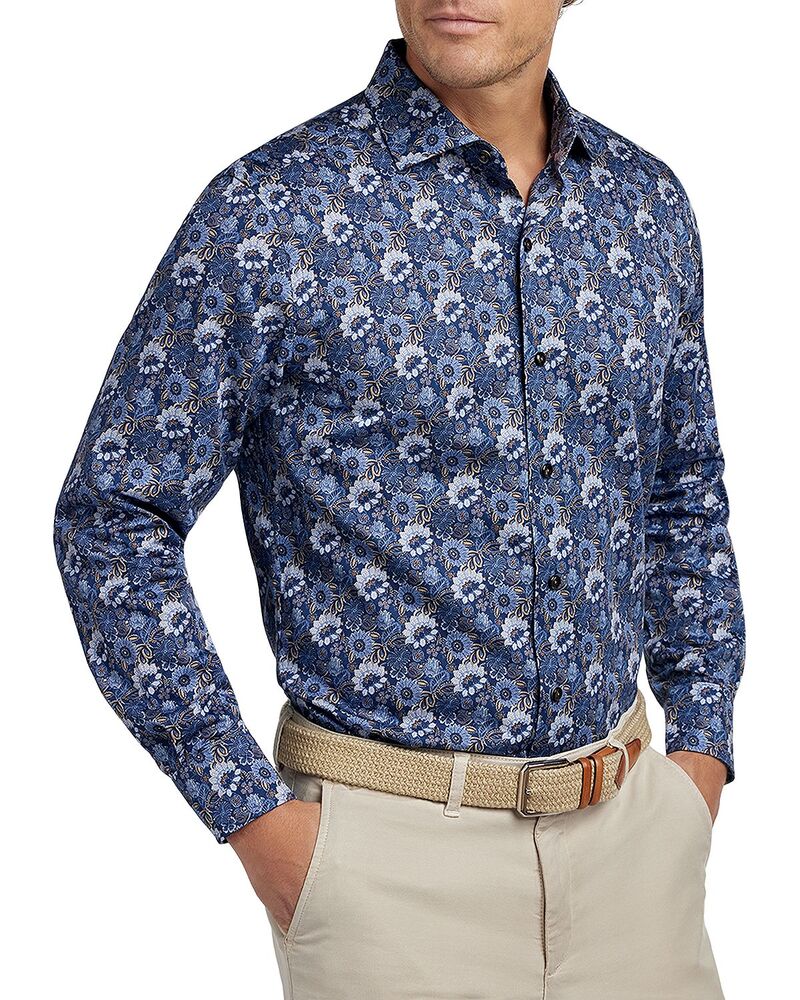 デイビッドドナヒュー メンズ トップス シャツ フラワー柄 プリント フラワー Davidonahue Floral Print Shirt Navy/ Brown ネイビー