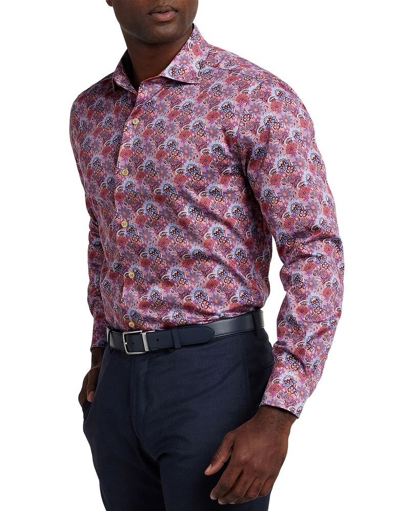 デイビッドドナヒュー メンズ トップス シャツ フラワー柄 プリント フラワー Davidonahue Floral Print Shirt Pink/ Merlot ピンク|ReVida 店