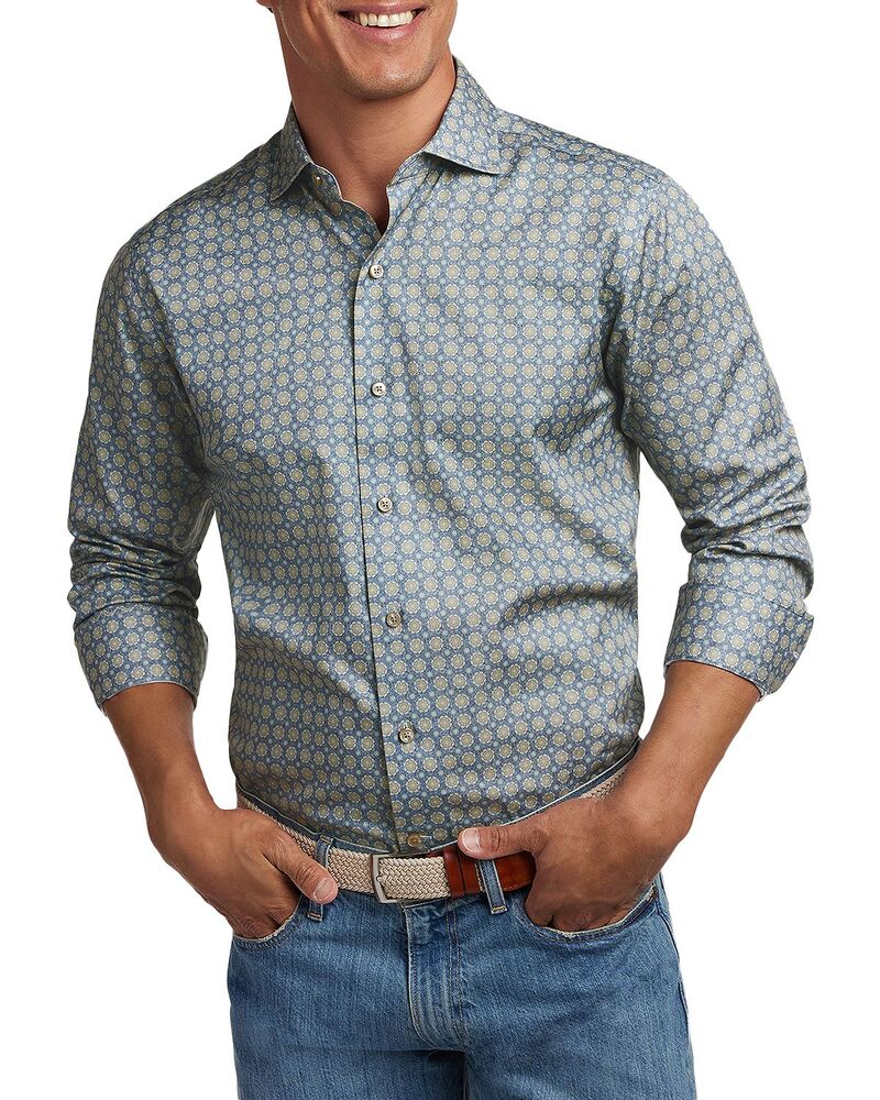 デイビッドドナヒュー メンズ トップス シャツ プリント Davidonahue Geometric Print Shirt Blue/ Dune ブルー|ReVida 店