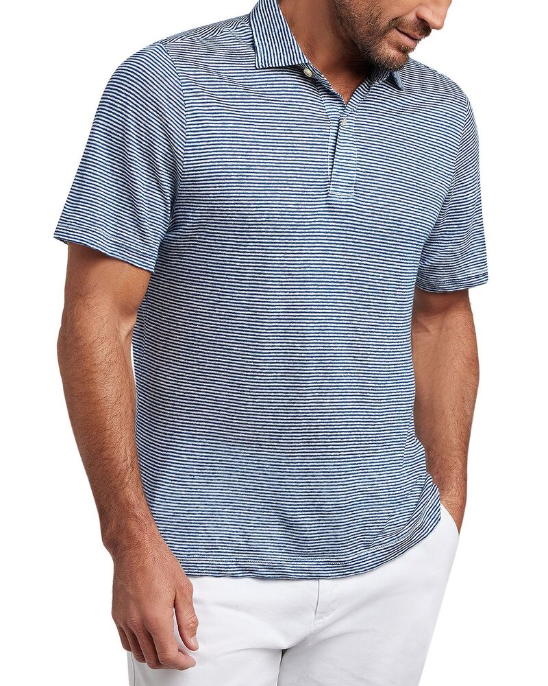 デイビッドドナヒュー メンズ トップス ポロシャツ リネン Davidonahue Weekender Linen Polo Shirt Estate Blue ブルー|ReVida 店