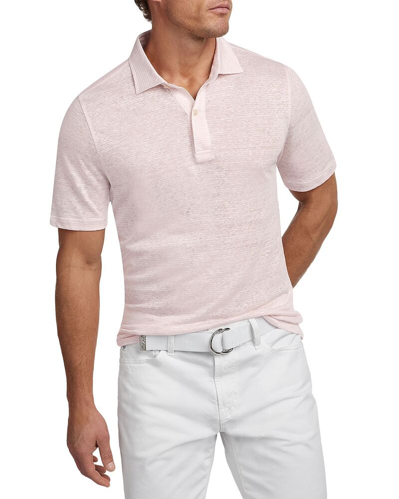 デイビッドドナヒュー メンズ トップス スポーツシャツ リネン Davidonahue Weekender Linen Polo Shirt Pale Pink サクラ色 メンズファッション-トップス