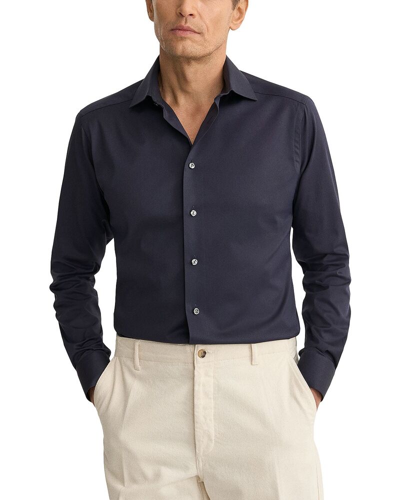 エトン メンズ トップス シャツ スリムフィット Eton Slim Fit Solid Signature Twill Shirt Navy ネイビー