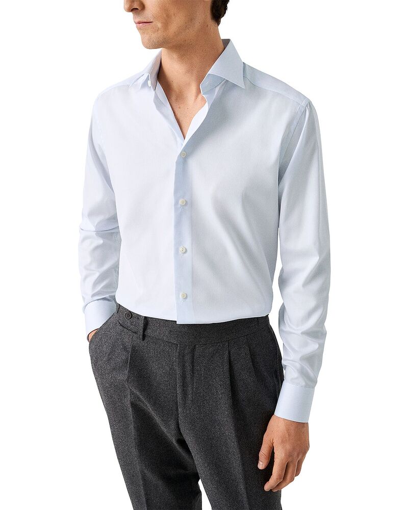 エトン メンズ トップス シャツ スリムフィット Eton Slim Fit Striped Twill Shirt Dresshirt Light Blue ブルー