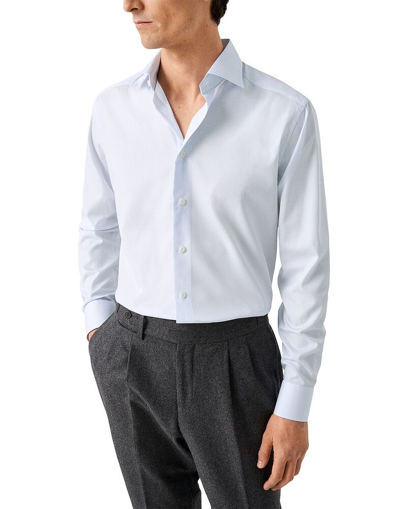 エトン メンズ トップス シャツ Eton Contemporary Fit Striped Twill Shirt Light Blue ブルー