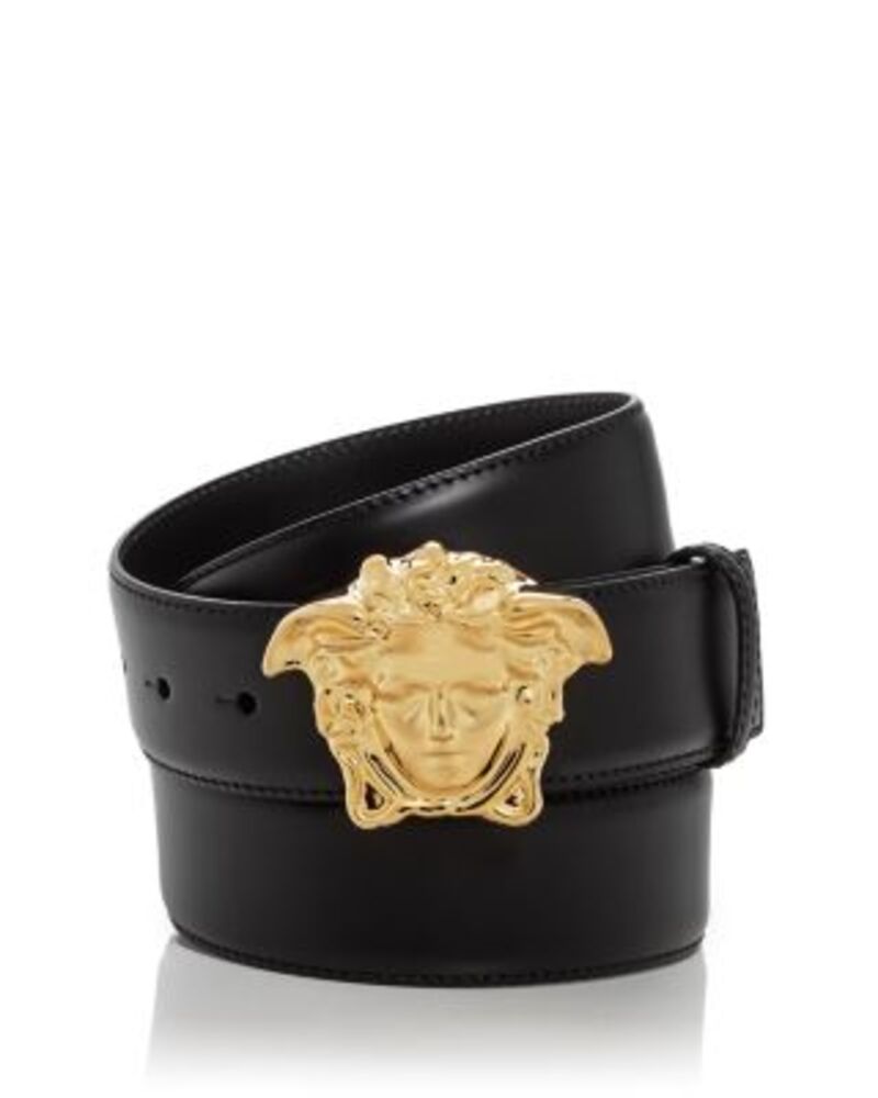 ヴェルサーチ メンズ アクセサリー ベルト レザー Versace Men's Medusa Buckleather Belt One-Size