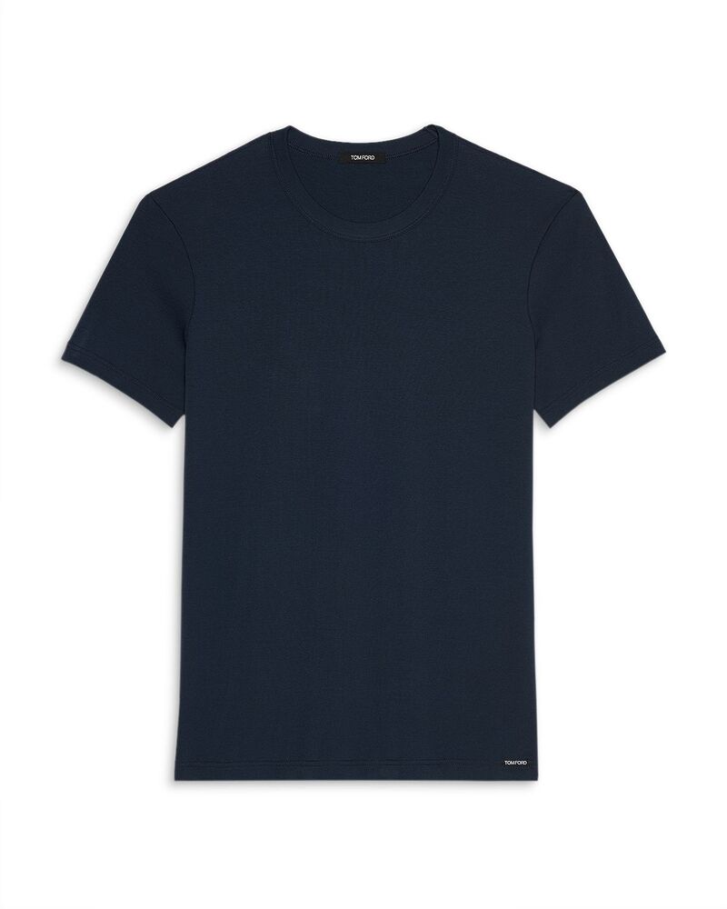 トム・フォード メンズ トップス Tシャツ クルーネック コットン Tom Ford Cotton Blend Crewneck Tee Navy ネイビー|ReVida 店