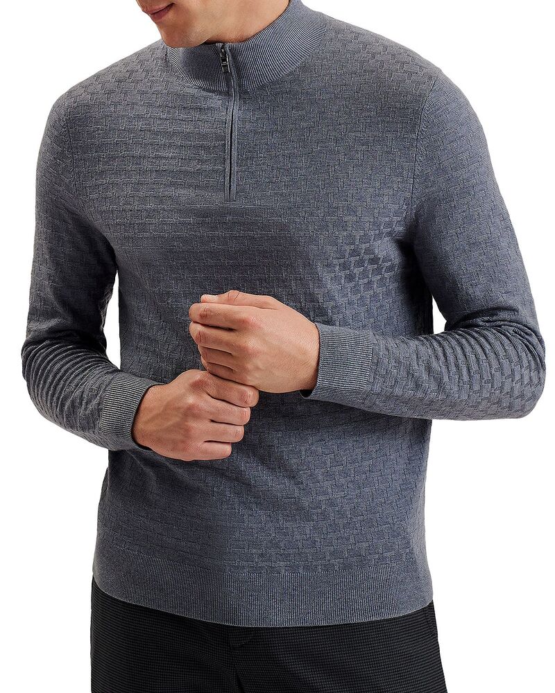テッドベーカー メンズ アウター 編み物・プルオーバー ハーフジップ Ted Baker T Stitch Quarter Zipullover Sweater Mid Blue 青色 メンズファッション-ニット・セーター-トップス