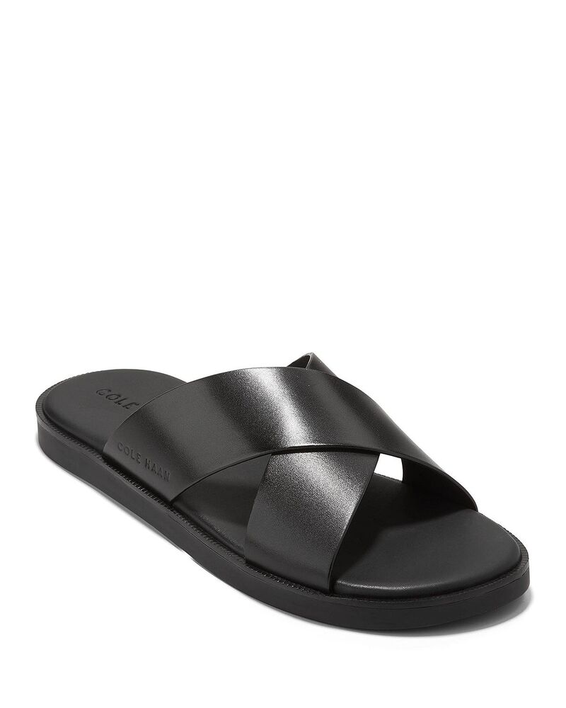 電話を掛けるハーン メンズ シューズ サンダル Cole Haan Men\u0027s Nantucket Crosstrap Slip On Slide Sandals Black/Black 黒いこと メンズ靴-スリッポン-靴