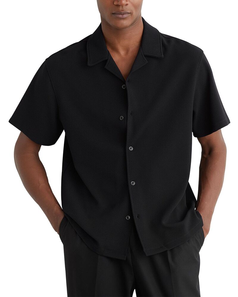 レイス メンズ トップス シャツ REISS Textured Cuban Shirt Black ブラック|ReVida 店