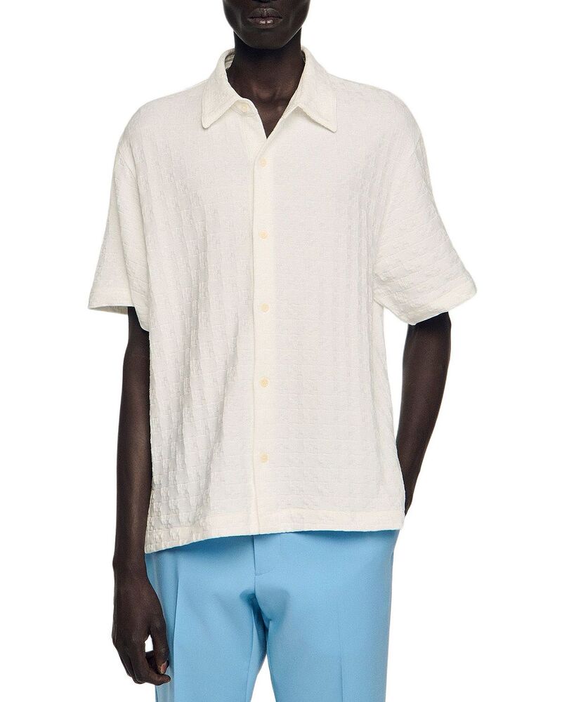サンドロ メンズ トップス シャツ コットン Sandro Square Cross Cotton Jacquard Shirt White ホワイト