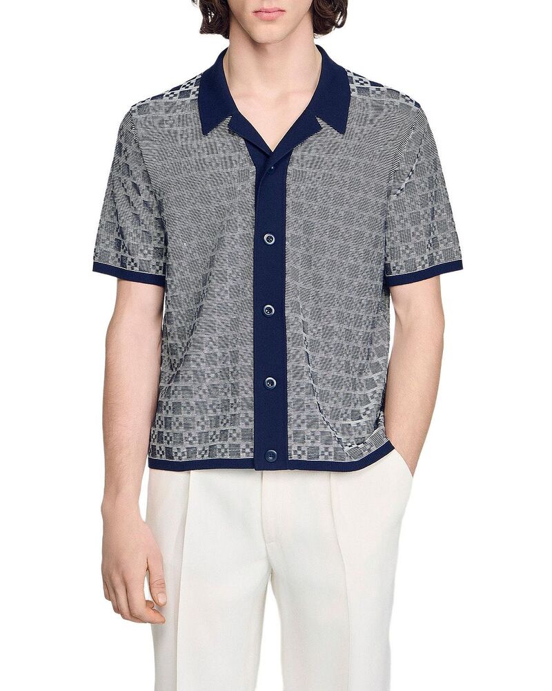 サンドロ メンズ トップス シャツ Sandro Square Cross Jacquard Shirt Navy Blue ネイビー