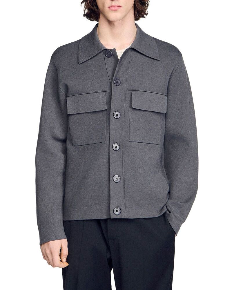 砂子ロ メンズ アウター ジレー Sandro Home Cardigan Dark Grey 薄墨色