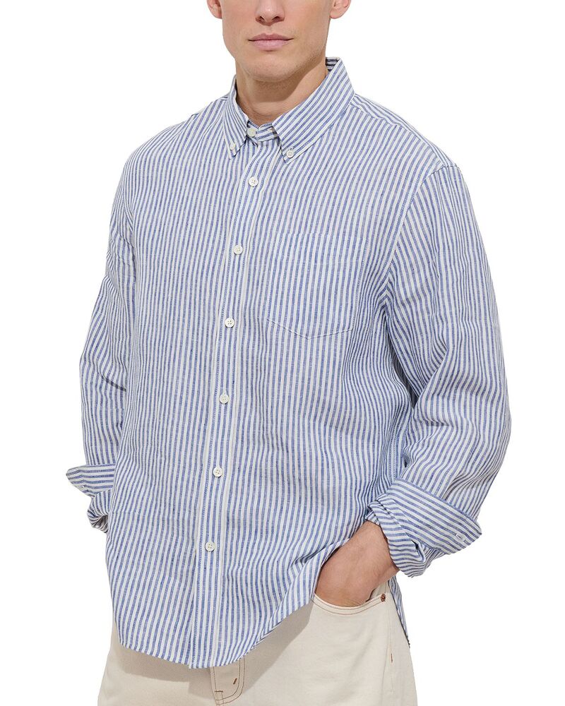 アレックスミル メンズ トップス シャツ リネン Alex Mill Striped Shirt in Linen Blue/White ホワイト