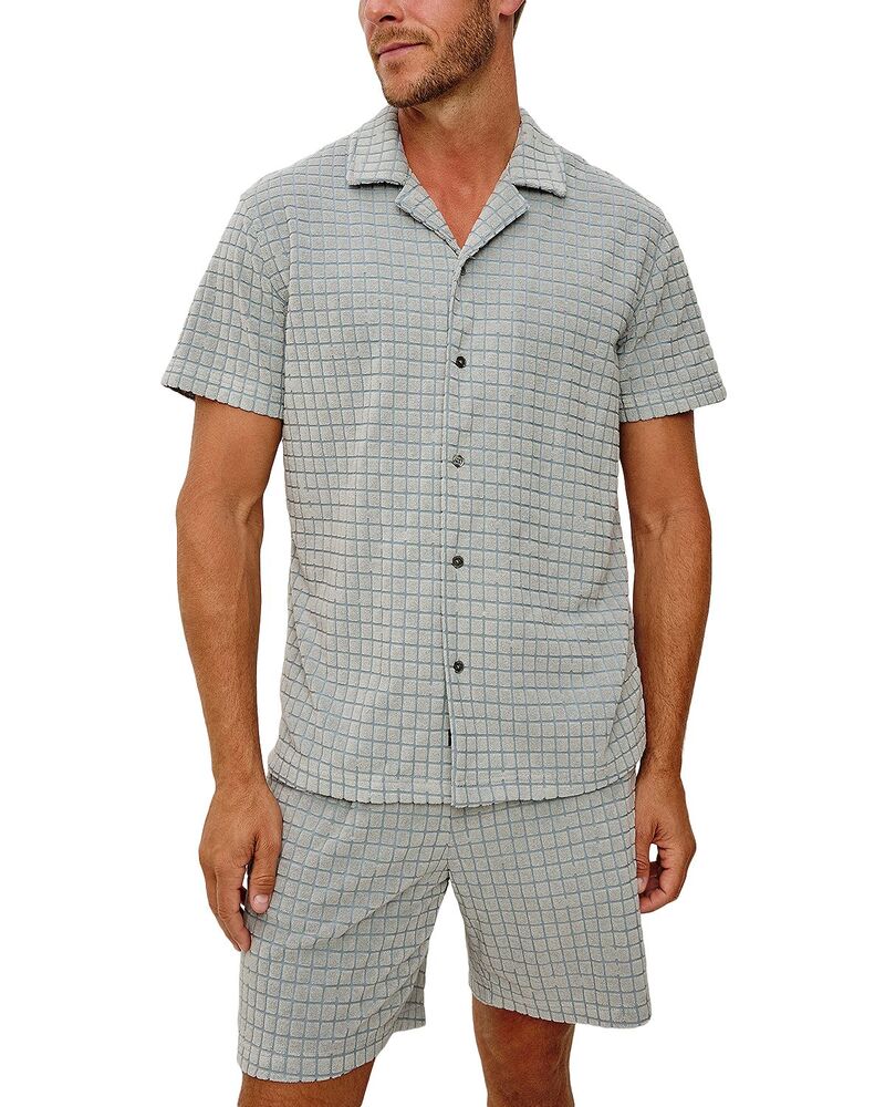 レイルズ メンズ トップス シャツ パイル Rails Maverick Terry Short Sleeve Shirt Silverline Blue Grid ブルー｜ReVida 店