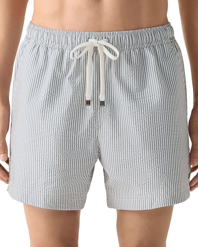 ゼニア メンズ 水泳着 二分の一ズボン下・さる股引き レギュラー填まる ZEGNA Regular Fit Stripe Swim Trunks Dark Taupe トープ