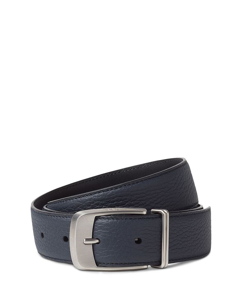 ゼニア メンズ 佩び物 胴締め なめし革 ZEGNA Leather Belt Dark Blue 青色