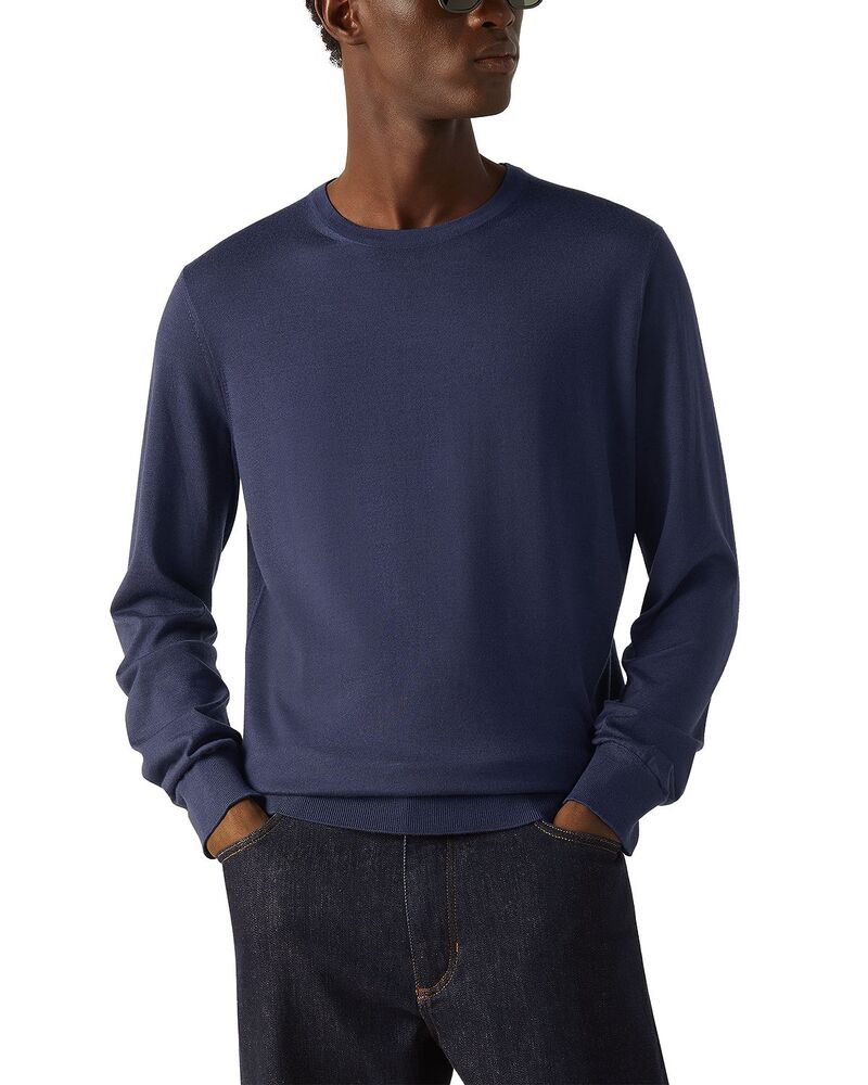 ゼニア メンズ アウター ニット・セーター クルーネック シルク ZEGNA Cashseta Cashmere Silk Crewneck Sweater Dark Indigo Blue Melange インディゴ｜ReVida 店