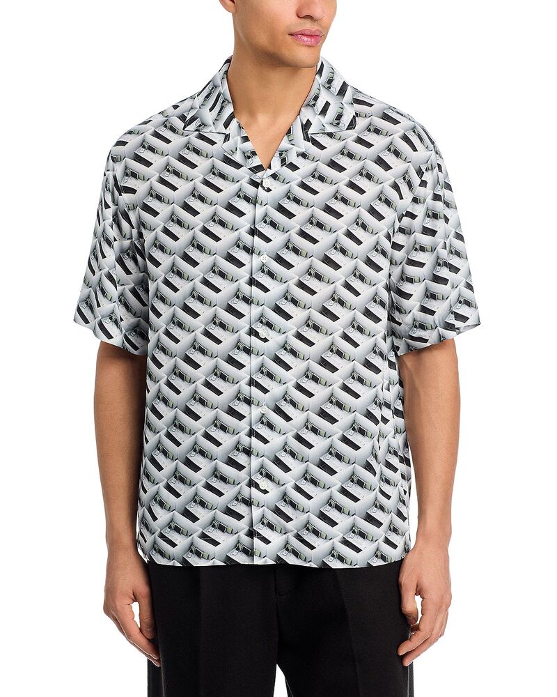 フューゴ メンズ トップス プルオーバー HUGO Espino Patterned Short Sleeve Shirt Open White 白いこと