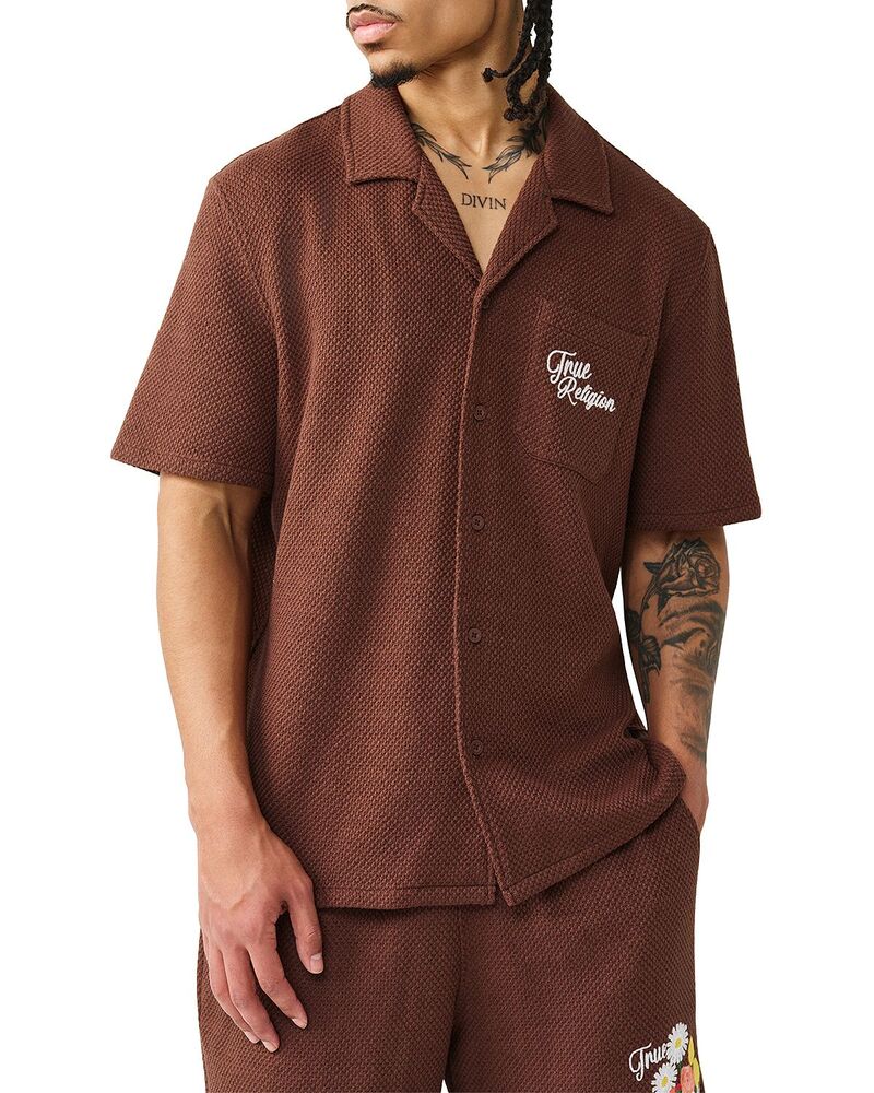 トゥルーレリジョン メンズ トップス シャツ ロゴ True Religion Blooms Logo Pocket Shirt Garden Brown ブラウン