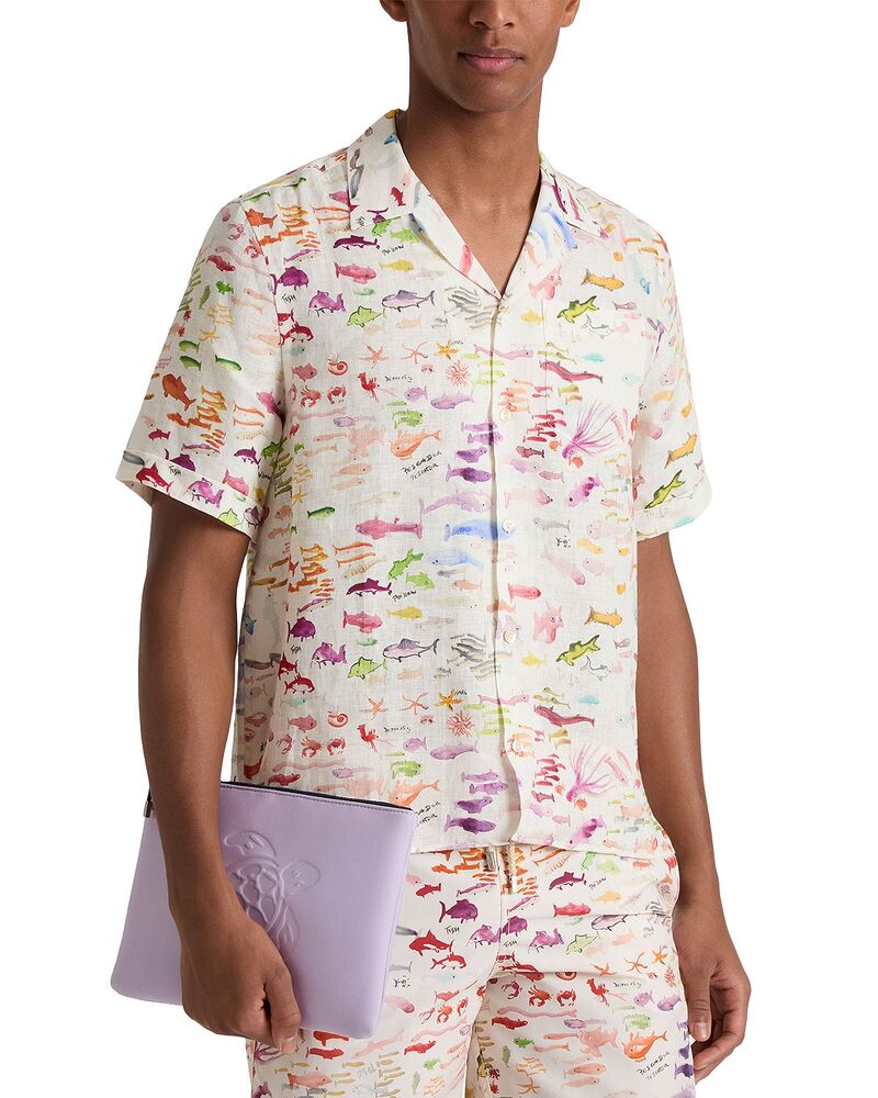 ヴィルブレクイン メンズ トップス シャツ リネン Vilebrequin VBQ x Fabrice Hyber Pescador Linen Bowling Shirt Paper｜ReVida 店
