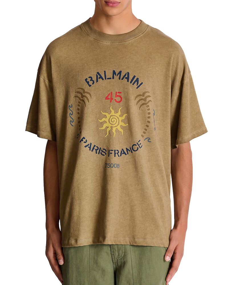 バルマン メンズ トップス シャツ クルーネック ロゴ グラフィック Balmain Logo Graphicrewneck T-Shirt Beige/Blue ブルー