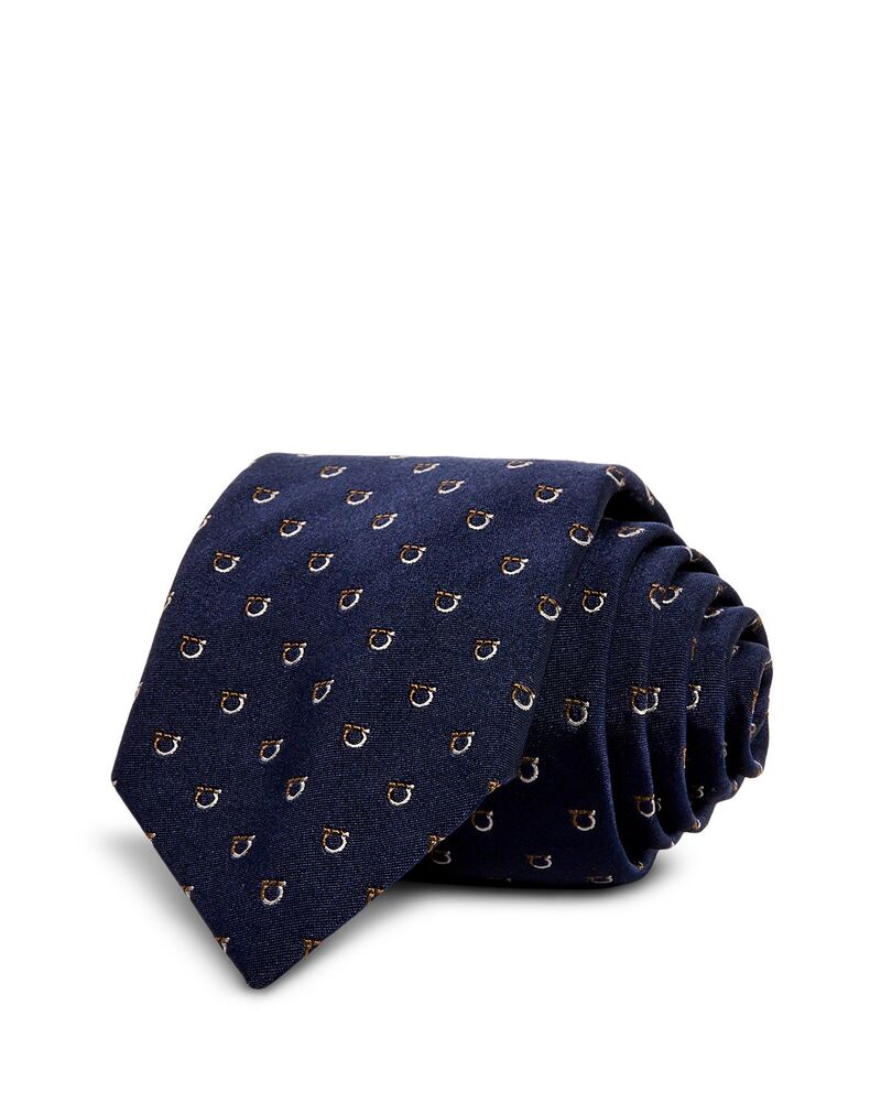 フェラガモ メンズ 付属物 タイ 地絹 FERRAGAMO Silk Classic Gancini Tie Navy 米国海軍