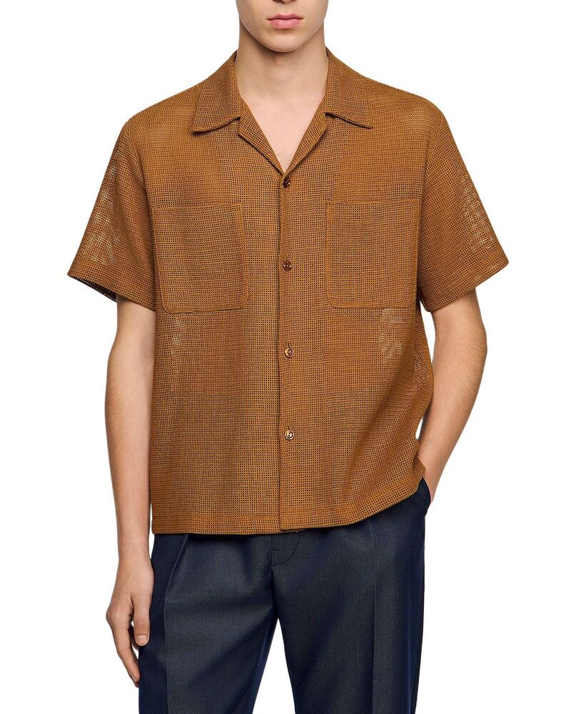サンドロ メンズ トップス シャツ メッシュ Sandropenwork Meshirt Camel キャメル