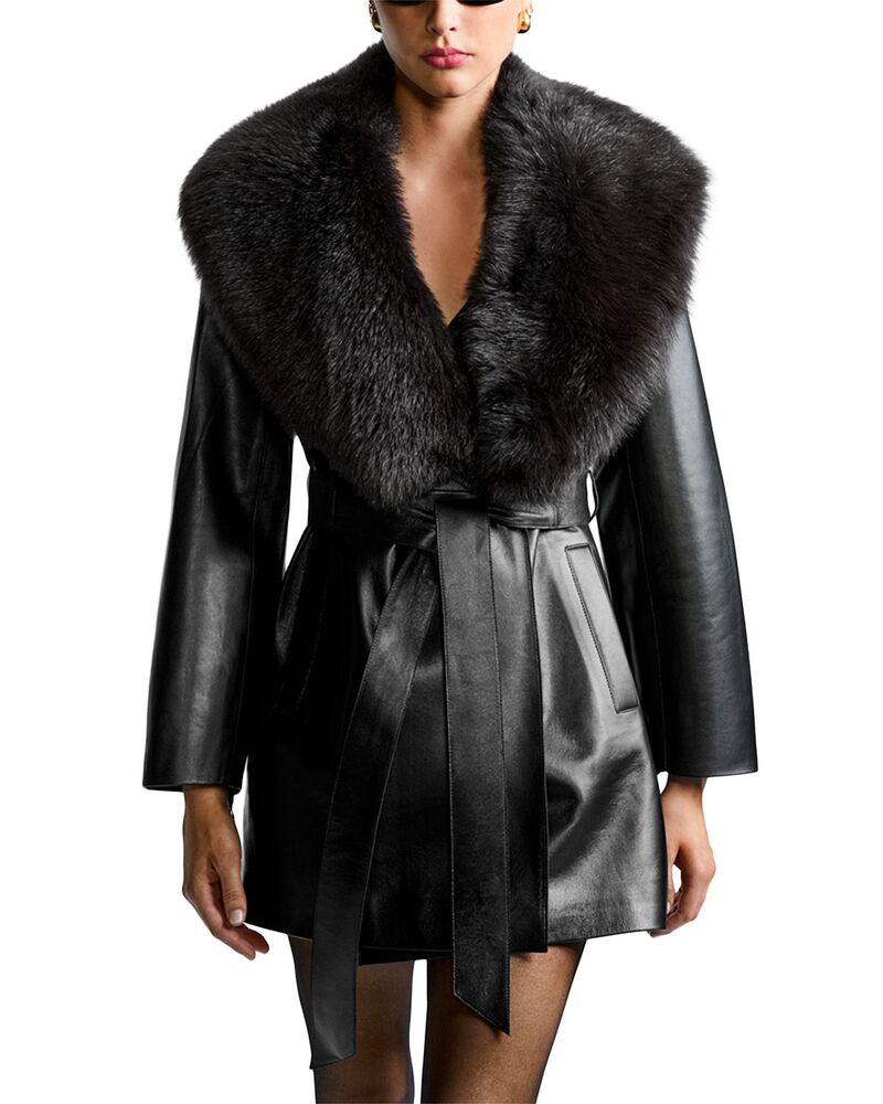 ノールハンマー レディース アウター 上衣・上衣 なめし革 Nour Hammour Kelsey Shearling Trim Leather Jacket Black 黒いこと