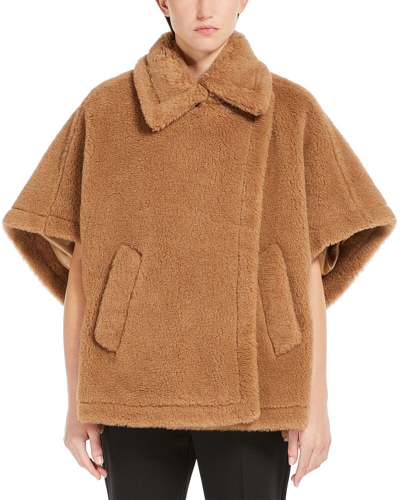 マックスマーラ レディース アウター 上衣・上衣 羊毛 地絹 Max Mara Tebe Wool \u0026 Silk Teddy Poncho Jacket Camel 駱駝
