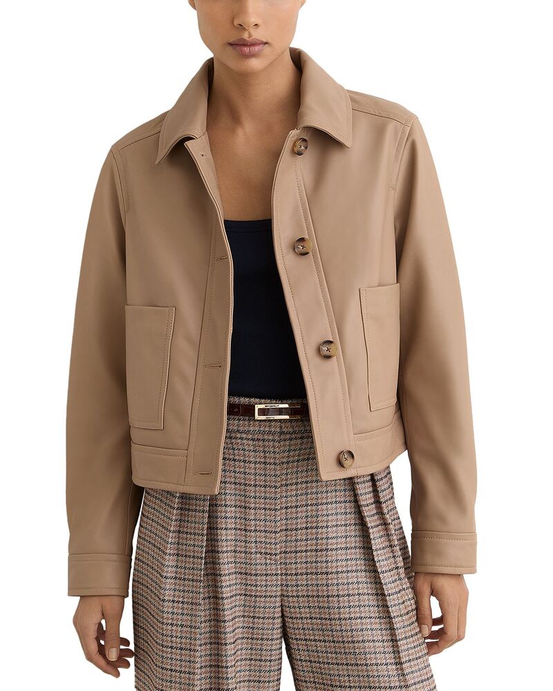 レイス レディース アウター ジャケット・ブルゾン レザー REISSonny Leather Jacket Neutral|ReVida 店