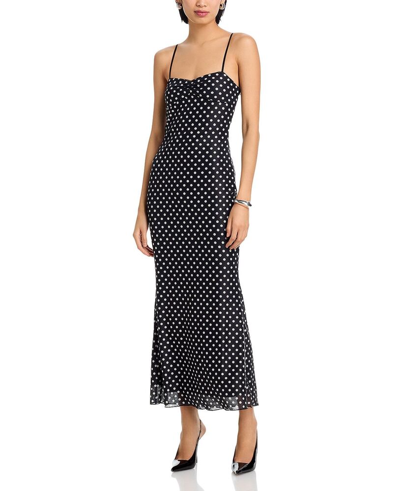 アクア レディース トップス 衣装 点点柄 点点 メッシュ マキシ AQUA Polka Dot Mesh Maxi Dress - Exclusive Black/White 白いこと