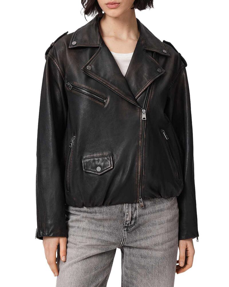 オールセインツ レディース アウター 上衣・上衣 なめし革 ALLSAINTSamina Leather Biker Jacket Balck/Brown 赤銅色