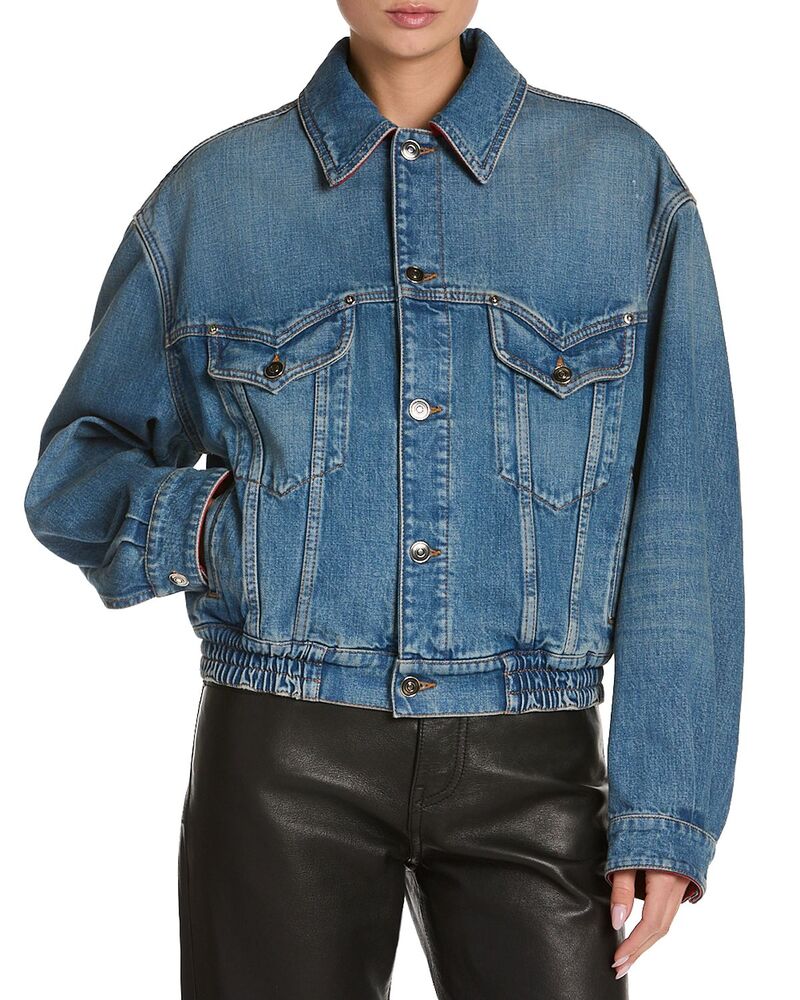 ヴェルサーチ レディース アウター 上衣・上衣 ジーンズ Versace Blouson Denim Jacket Medium Blue/Red 青碧
