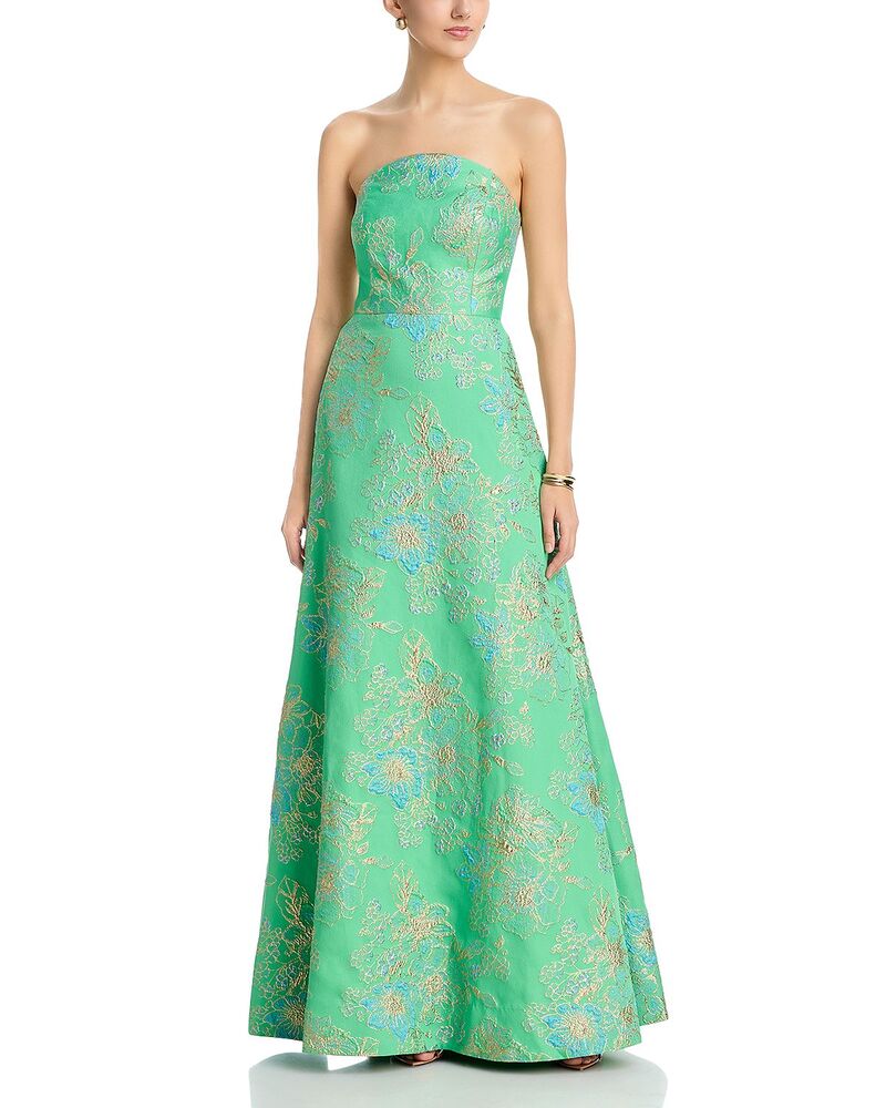 テリジョンバイリッキーフリーマン レディース トップス 衣裳 お花柄 お花 Teri Jon by Rickie Freeman Met Floral Jacquard Gown Green Multi 緑であること レディースファッション-ワンピース