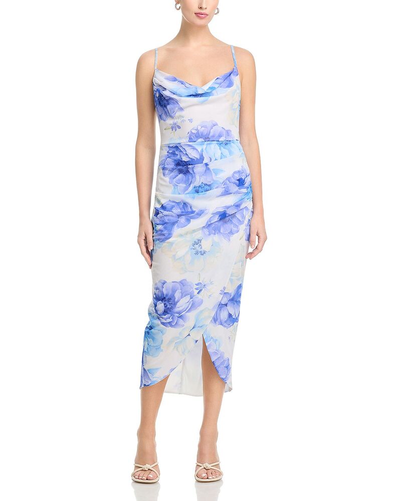 アクア レディース トップス 衣装 メッシュ midi AQUA Mesh Midi Dress - Exclusive White/Blue 白いこと