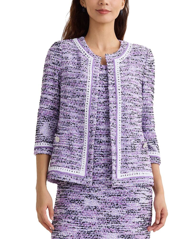 ミソック レディース アウター ジャケット・ブルゾン ニット Misook Wrinkle Resistant Eyelash Knit Jacket Hushed Lavender/Iris Whisper/Tranquil Blue/Black/White ホワイト｜ReVida 店