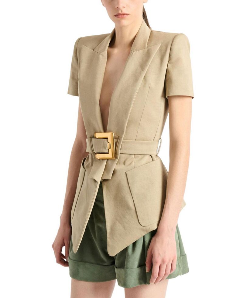 バルマン レディース アウター 上衣・上衣 Balmain Belted Gabardine Anthem Jacket Beige ベージュ