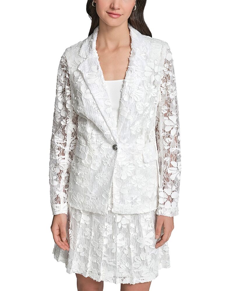 長い巻き毛 ラガーフェルド レディース アウター 上衣・上衣 スポーツジャケット スピード競技 KARLAGERFELD PARIS Lace Blazer Soft White 白いこと