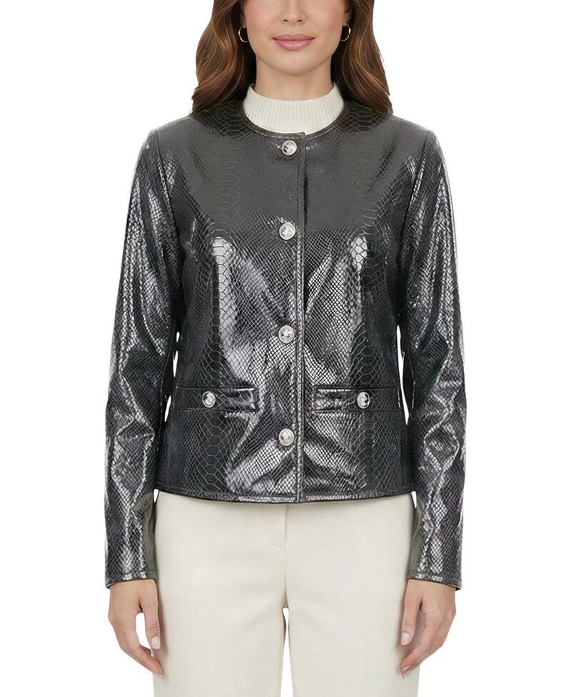 ゴルスキ レディース アウター 上衣・上衣 刷り上げる スエードクロス Gorski Metisuede Pythn Printed Jacket Anthracite