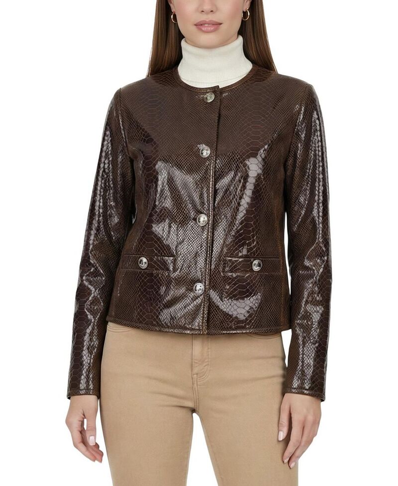 ゴルスキ レディース アウター 上衣・上衣 刷り上げる スエードクロス Gorski Metisuede Pythn Printed Jacket Dark Brown 赤銅色
