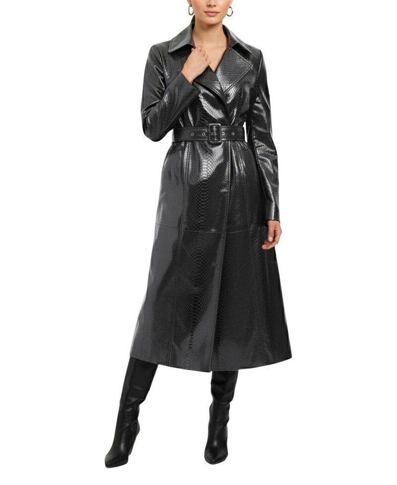 ゴルスキ レディース アウター 厚地の外套 刷り上げる スエードクロス Gorski Metisuede Python Printed Belted Trench Coat Anthracite