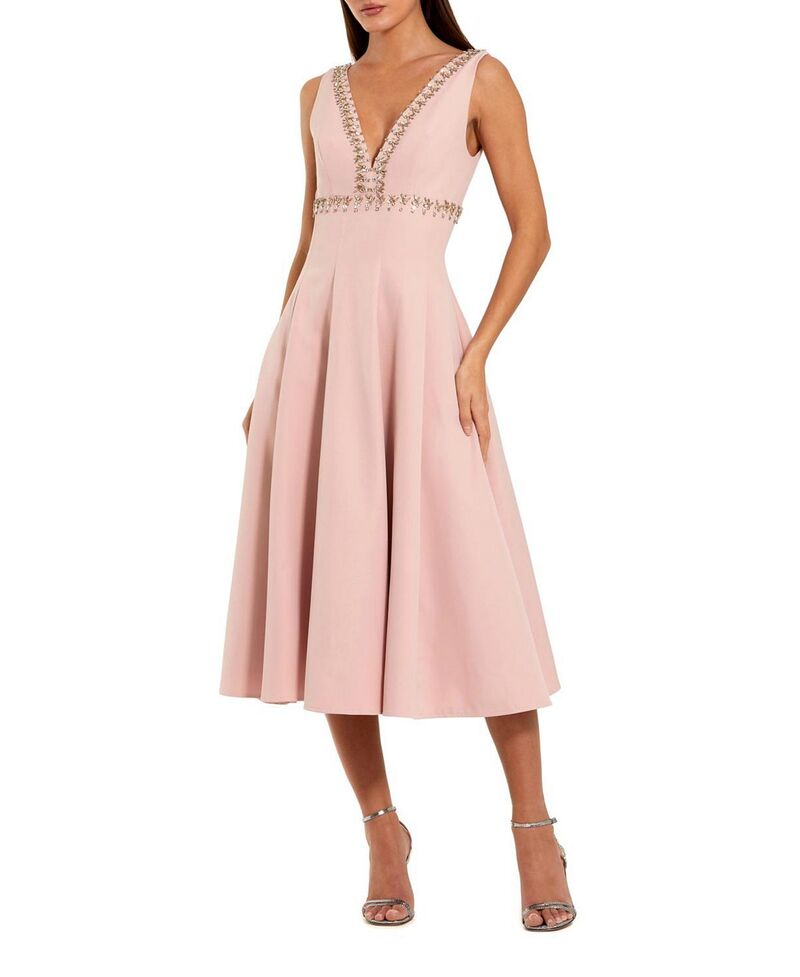 マックダガル レディース トップス ワンピース クレープ A ライン ミディ Mac Duggal Women's Rhinestonembellished Crepe A Line Midi Dress Dusty Rose|ReVida 店