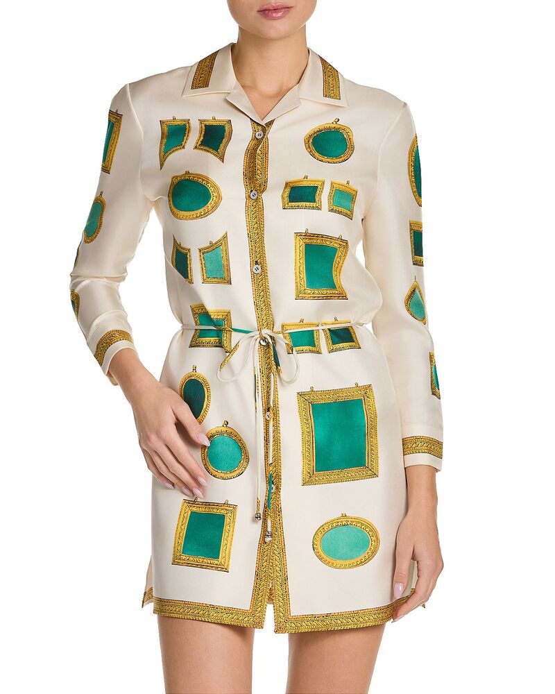 ヴェルサーチ レディース トップス 衣裳 地絹 Versace Silk Twill The Gallery Dress Ivory/Emerald 象牙色