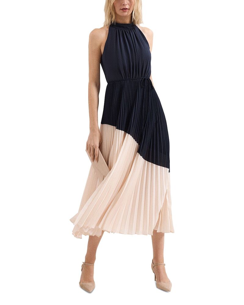 位相角・八つ レディース トップス 衣装 筋目 マキシ Phaseight Kimira Navy Pleated Maxi Dress Navy/Ivory 象牙色