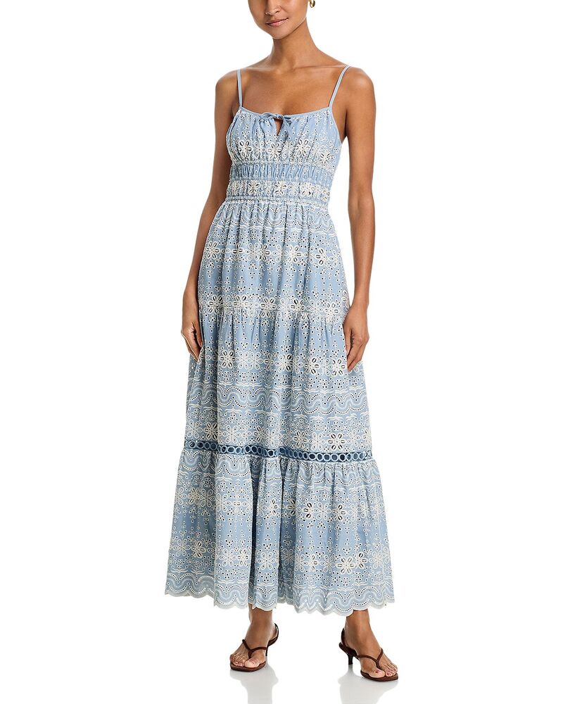アクア レディース トップス ワンピース 刺繍 マキシ AQUA Eyelet Embroidered Maxi Dress - Exclusive Sky/Blue ブルー|ReVida 店